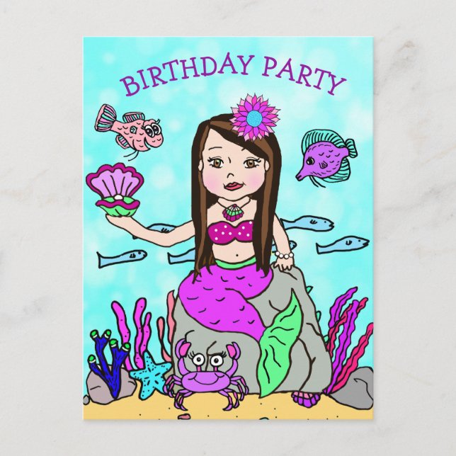 Carte Postale Cartons d'invitation d'anniversaire de sirène joli (Devant)
