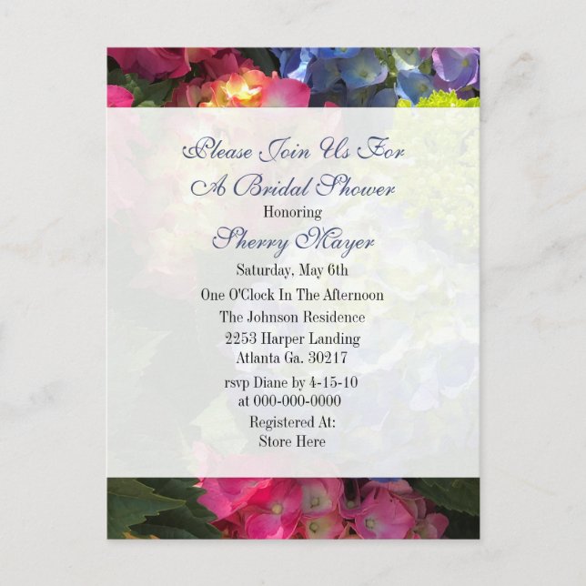 Carte Postale Cartons d'invitation de mariage avec des hortensia (Devant)