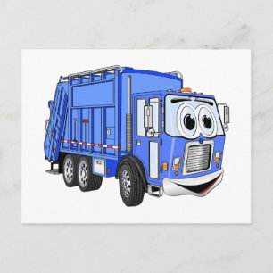 Carte Postale Cartoon bleu, caricature de camion à ordures