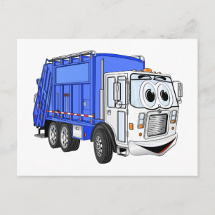 Carte Postale Cartoon bleu souriant Camion à ordures