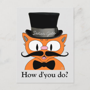 Carte Postale Cartoon Chat Moustachu Costume Amitié