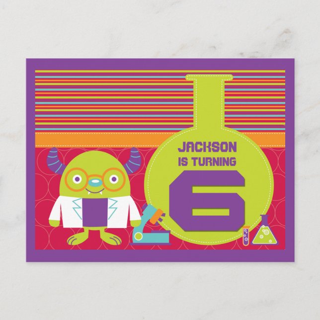 Carte Postale Cartoon coloré Mad Scientist 6e anniversaire (Devant)
