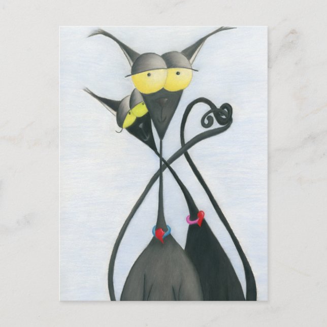 Carte Postale Cartoon de chats gris et noir (Devant)