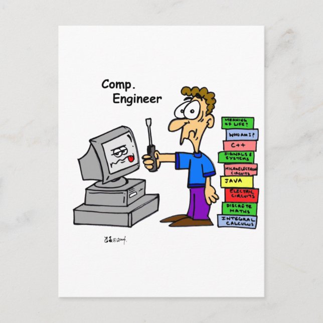 Carte Postale Cartoon de l'ingénieur informatique (Devant)