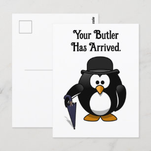 Carte Postale Cartoon de pingouin à boutons doux et classe avec 