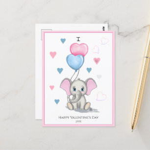 Carte Postale Cartoon Eléphant mignon   Personnalisé Valentine's