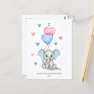 Carte Postale Cartoon Eléphant mignon Personnalisé Valentine's