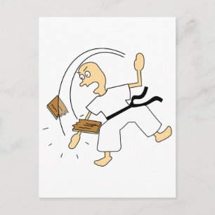 Carte Postale Cartoon Karate Man Chopping Bois Board avec main
