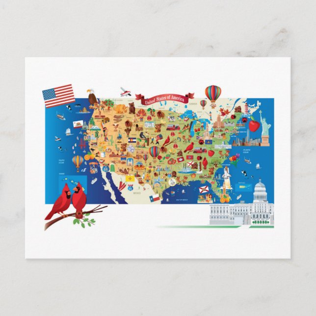 Carte Postale Cartoon Map USA (Devant)