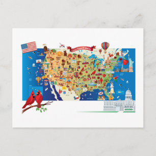 Carte Postale Cartoon Map USA