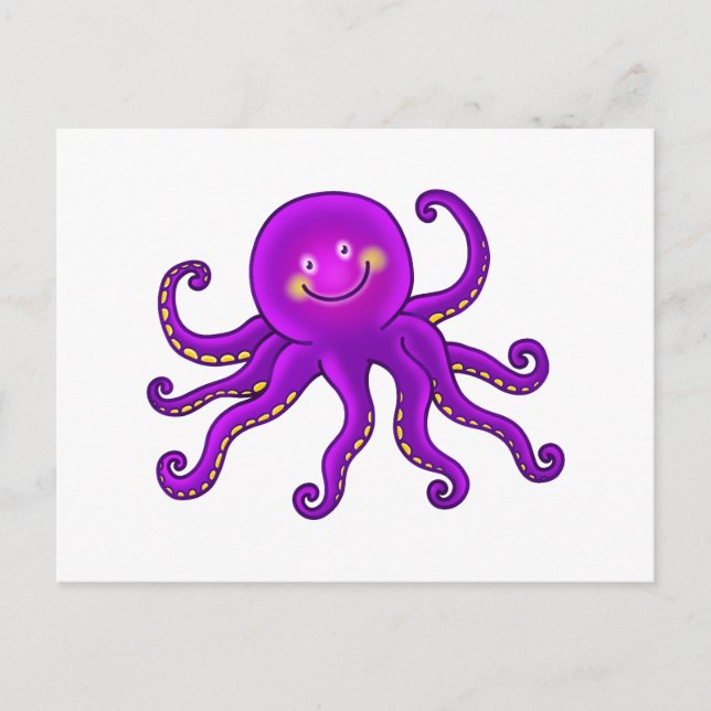 Carte Postale Cartoon mignon Aquatique Violet Octopus Océan Anim (Devant)