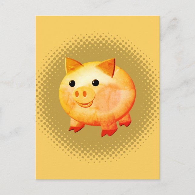 Carte Postale Cartoon mignon Bébé Peinture de porc (Devant)