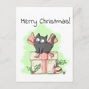 Carte Postale Cartoon mignon Gris Kitten Joyeux Noël