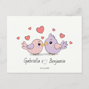 Carte Postale Cartoon mignon Lovebirds Coeurs roses Saint-Valent