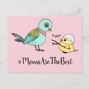 Carte Postale Cartoon rose mignonne Bébé Oiseau Meilleur Maman
