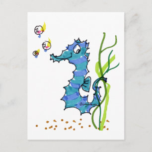 Carte Postale Cartoon Seahorse Cute