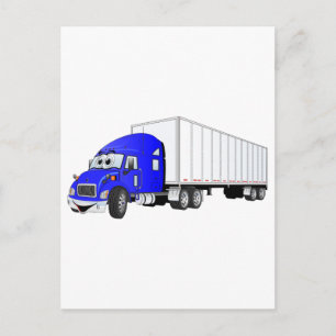 Carte Postale Cartoon semi-camion bleu blanc remorque
