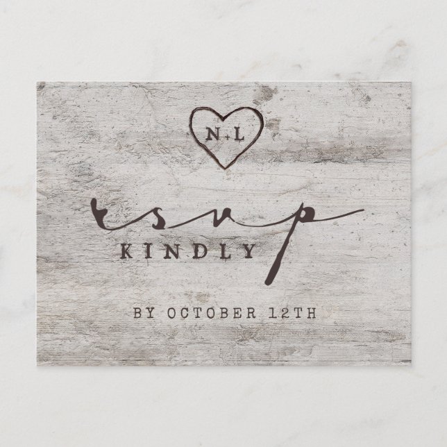 Carte Postale Carved Sweethearts Rustic Wedding Meal Choice (Devant)