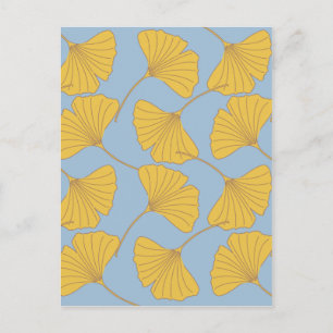 Carte Postale Cas Blue and Gold Fall Ginkgo Ginko Biloba Leaves