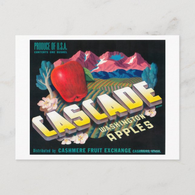 Carte Postale Cascade Apple Label (bleu) - Cashmere, WA (Devant)