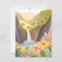 Cascade tropicale | Paysage aquarelle florale