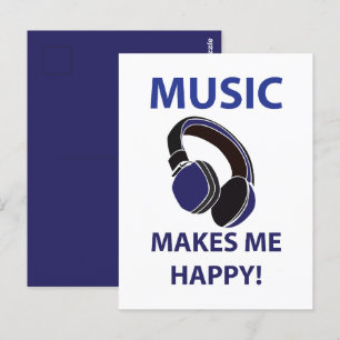 Carte Postale Casque audio musical La musique me rend heureux Mu