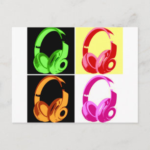 Carte Postale Casque de quatre couleurs Pop Art Tête Téléphone