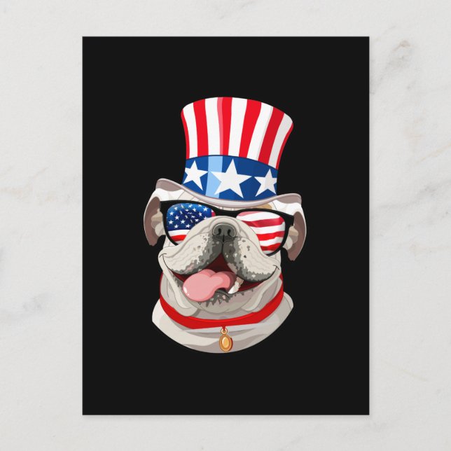 Carte Postale Casquette américain Bulldog anglais 4 juillet chie (Devant)