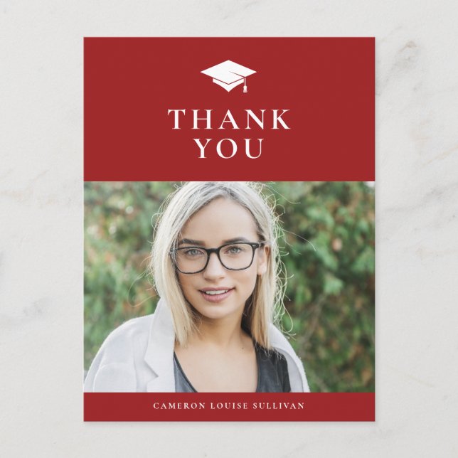 Carte Postale Casquette de grade classique Red Graduation Merci (Devant)