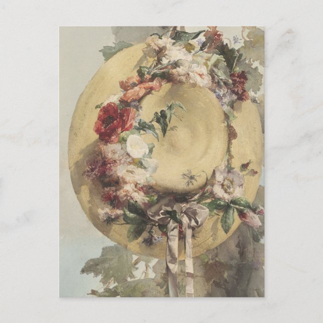 Carte Postale Casquette de paille avec Roses par Angelo Rossi (Devant)