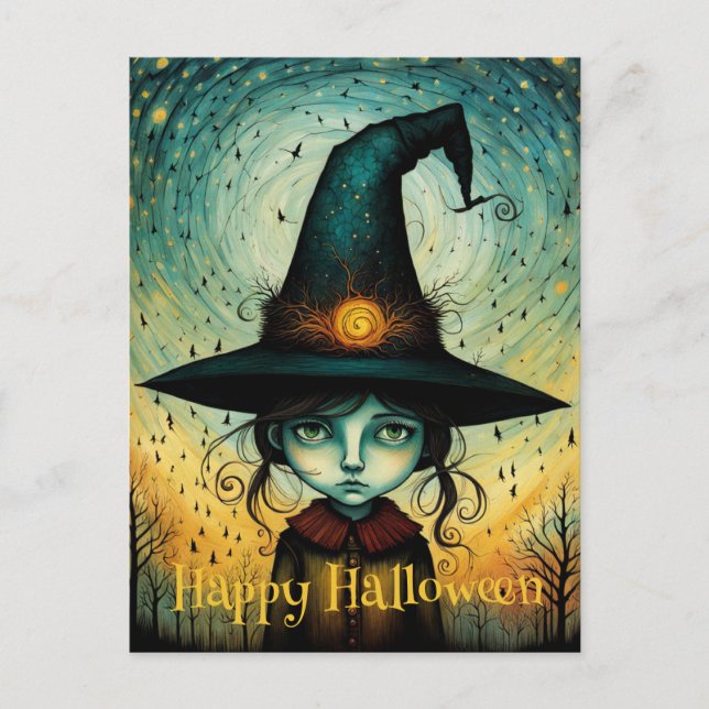 Carte Postale Casquette de petite sorcière Halloween (Devant)