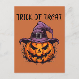 Carte Postale casquette de sorcière citrouille, Trary Halloween