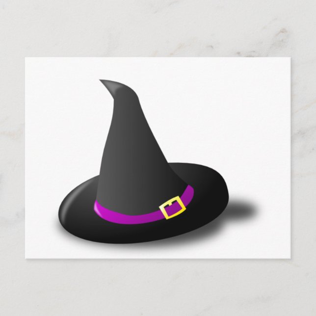 Carte Postale Casquette de sorcière noir, pourpre et jaune avec  (Devant)
