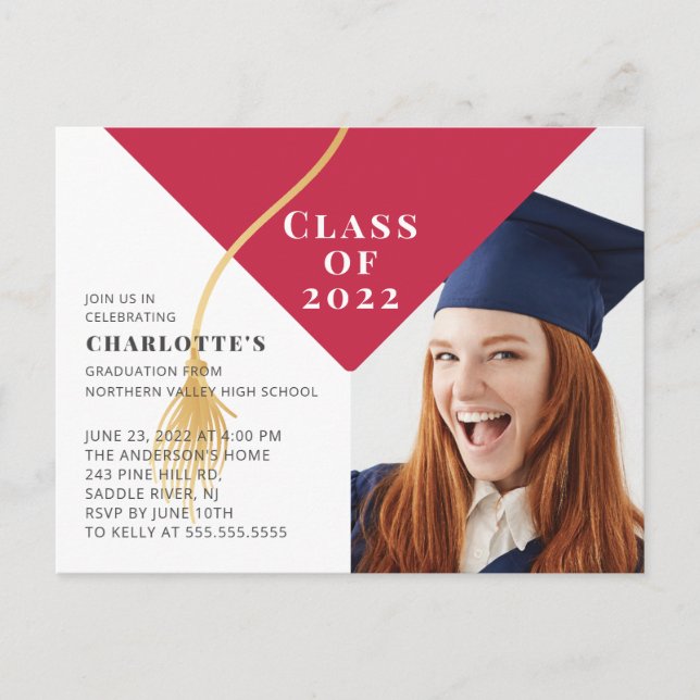Carte Postale Casquette diplômé - Photo Invitation (Devant)