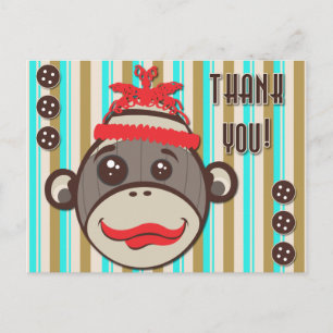 Carte postale Casquette fou Sock Monkey Merci