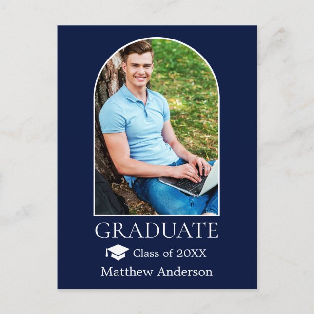 Carte Postale Casquette moderne Arch Grad Photo Blue Graduation (Devant)
