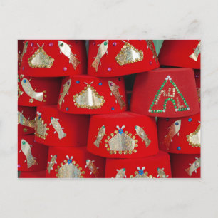Carte Postale Casquettes de Fès Rouge au marché