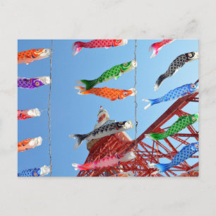 Carte Postale Casseroles à carpe (Koinobori) à la tour de Tokyo