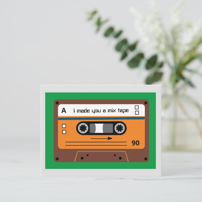 Carte Postale Cassette Mix Tape Marron Style Old Skool Salutatio (Debout devant)