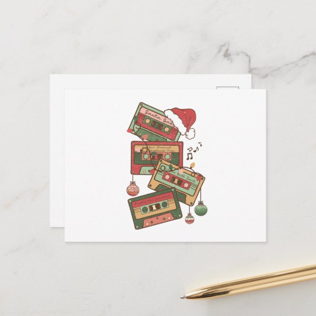 Carte Postale cassettes de musique de Noël (Devant/Arrière en situation)