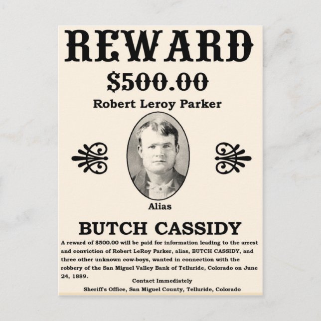 Carte Postale Cassidy Recherché Butch (Devant)