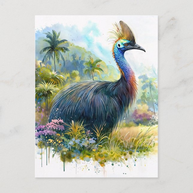 Carte Postale Cassowary Botanique Aquarelle Portrait (Devant)