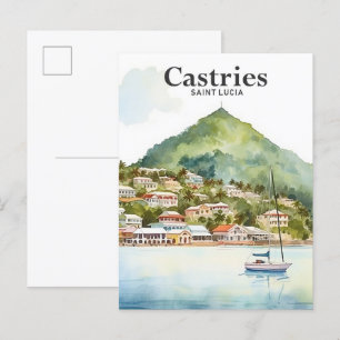 Carte Postale Castries Sainte Lucia Aquarelle Peinture Voyage