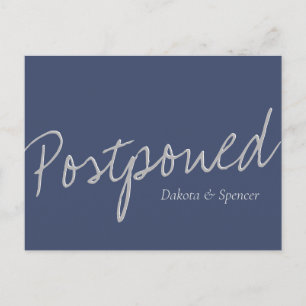 Carte Postale Casual Script   Marine Blue Grey Mariage reporté