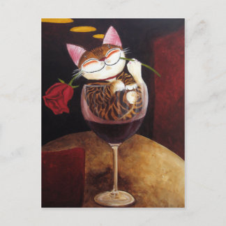 Carte Postale Cat-art-Rouge Vin rouge