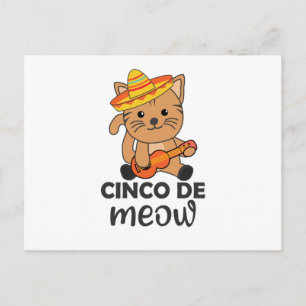 Carte Postale Cat Cinco De Meow Mexicain Sombrero Cats