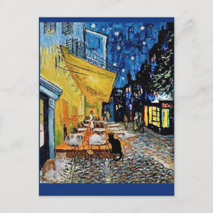 Carte Postale Cat Colony, Van Gogh Café Terrasse Parodie