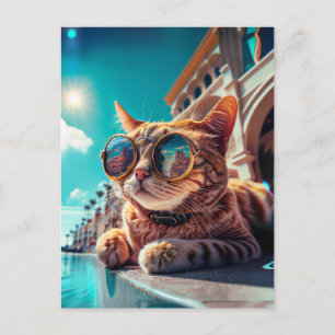 Carte postale Cat de Californie portant des lunett