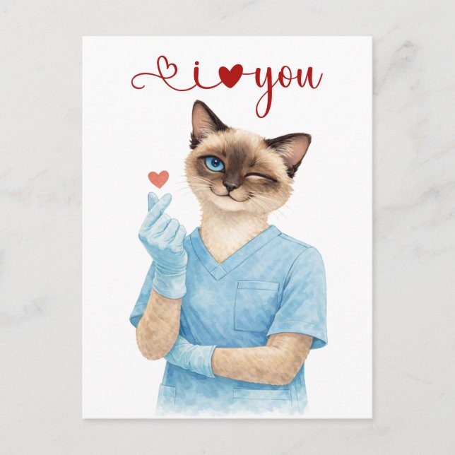 Carte Postale Cat Nurse with Mini Heart sending Love (Devant)