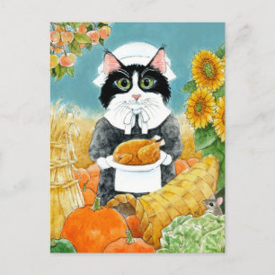 Carte postale Cat Thanksgiving Turkey Friendsgivin
